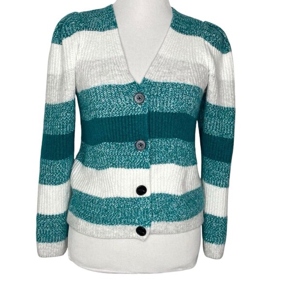 Vince Camuto Womens Cardigan Size Small Striped Knit Button Closure Teal Green - Picture 1 of 9
